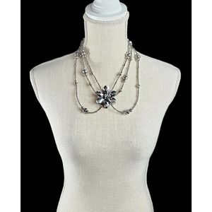 Vintage HEMATITE Stone Bead Flower Festoon Nouveau Deco Look 17" Necklace